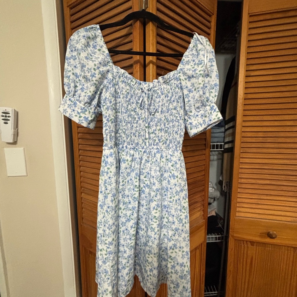 Lulu's Blue and Green Floral Smocked Dress